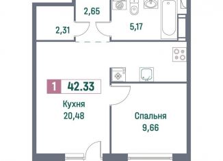Продажа 1-комнатной квартиры, 42.3 м2, Ленинградская область