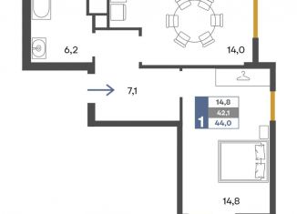 Продам 1-комнатную квартиру, 44 м2, Крым