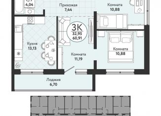 Продаю 3-комнатную квартиру, 60.9 м2, Новосибирск, метро Речной вокзал