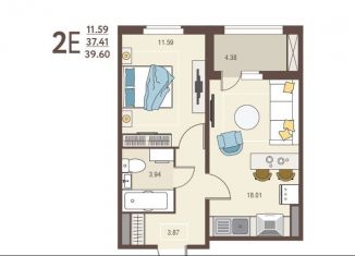 Продается 2-комнатная квартира, 39.6 м2, Курск