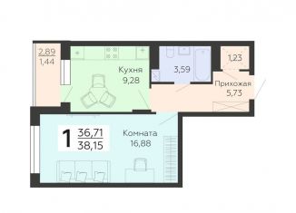 Однокомнатная квартира на продажу, 38.2 м2, Воронежская область, Покровская улица, 19