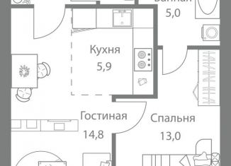 Продаю 2-комнатную квартиру, 45.6 м2, Москва, станция Немчиновка