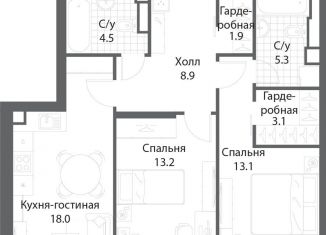 Двухкомнатная квартира на продажу, 68.1 м2, Москва, жилой комплекс Нагатино Ай-Ленд, к1, ЮАО