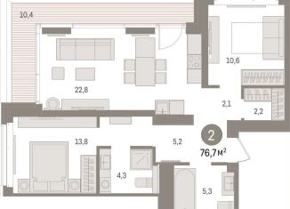 Продажа двухкомнатной квартиры, 76.7 м2, Тюмень