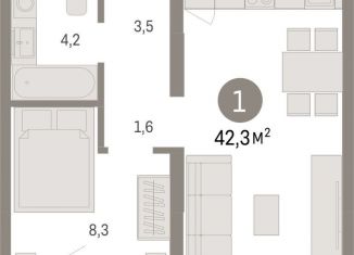 Продажа 1-комнатной квартиры, 42.3 м2, Тюмень
