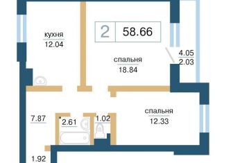 Продам двухкомнатную квартиру, 58.7 м2, Красноярск, ЖК Нанжуль-Солнечный