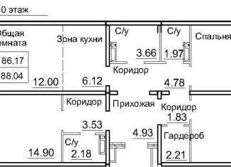 Продажа трехкомнатной квартиры, 86.2 м2, рабочий посёлок Краснообск, 3-й микрорайон, 12А, ЖК Кольца