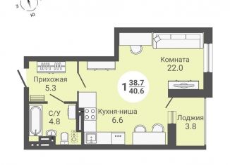 Квартира на продажу студия, 42.5 м2, Новосибирск, Кировский район, улица Петухова, 170