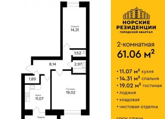 Продается 2-ком. квартира, 61.1 м2, Ярославль, улица Александра Додонова, 10к5, ЖК Норские Резиденции