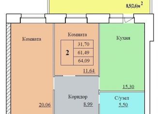 Продажа двухкомнатной квартиры, 64.1 м2, Ярославль, Ленинский район