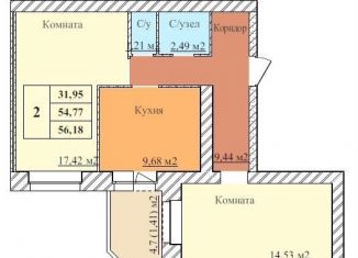 Продаю двухкомнатную квартиру, 56.2 м2, Ярославль, 2-й Норский переулок, 8