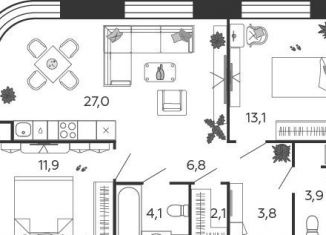 Продажа двухкомнатной квартиры, 72.7 м2, Москва, 2-я очередь, к4, метро Технопарк