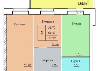 Продаю 2-комнатную квартиру, 64.1 м2, Ярославская область
