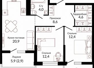 Продаю двухкомнатную квартиру, 67.1 м2, Краснодар, ЖК Отражение
