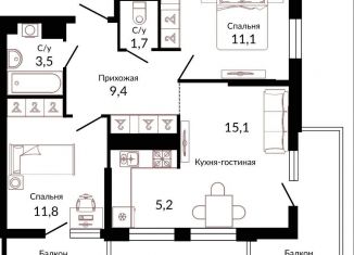 2-ком. квартира на продажу, 61.6 м2, Краснодар, ЖК Отражение