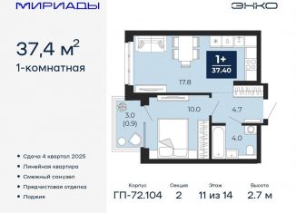 Продажа 1-ком. квартиры, 37.4 м2, Тюмень