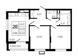 Продается 2-комнатная квартира, 58.1 м2, Калужская область