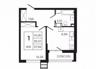 Продается однокомнатная квартира, 39.1 м2, деревня Кабицыно