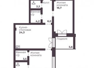 Продажа 2-комнатной квартиры, 74.1 м2, Челябинск