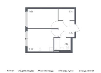 Однокомнатная квартира на продажу, 34.4 м2, село Остафьево, жилой комплекс Остафьево, к22