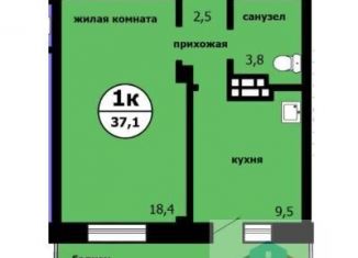 1-комнатная квартира на продажу, 37.3 м2, Красноярск, Вишнёвая улица