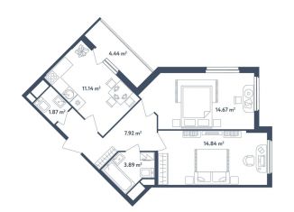 Продается двухкомнатная квартира, 56.6 м2, поселок Мещерино