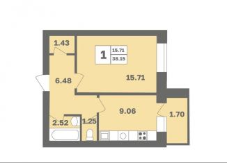1-комнатная квартира на продажу, 38.2 м2, Уфа, Дёмский район, Дагестанская улица, лит8