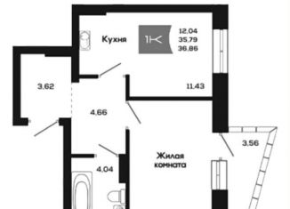 Продается 1-комнатная квартира, 36.9 м2, Новосибирск, улица Титова, 48, метро Студенческая
