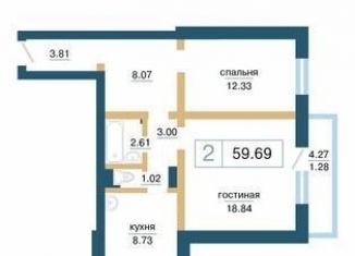 Продам 2-комнатную квартиру, 59.7 м2, Красноярск, ЖК Нанжуль-Солнечный