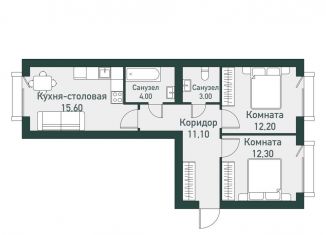 Продам двухкомнатную квартиру, 61.3 м2, посёлок Западный