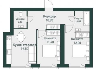 Продаю 2-ком. квартиру, 57.3 м2, посёлок Западный