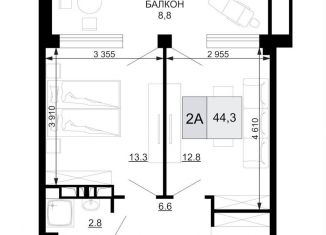 Продажа 1-комнатной квартиры, 44.3 м2, Анапа