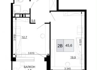Продажа 1-комнатной квартиры, 45.6 м2, Анапа