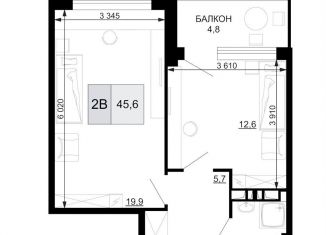 Продается 1-комнатная квартира, 45.6 м2, Анапа