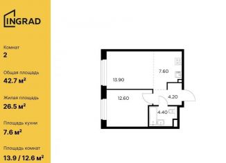 Продаю двухкомнатную квартиру, 42.7 м2, Мытищи, жилой комплекс Белый Grad, к11.2