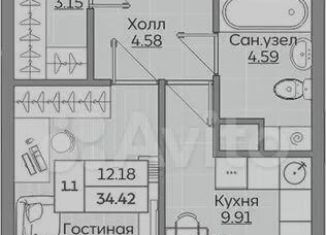 Продается однокомнатная квартира, 34.4 м2, Казань