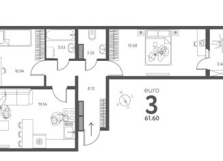 2-комнатная квартира на продажу, 61.6 м2, Липецк