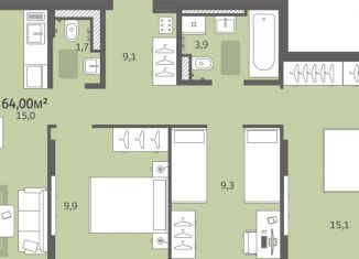 Продаю 3-комнатную квартиру, 64 м2, деревня Хохряки