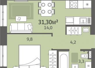 Продаю 1-комнатную квартиру, 31.3 м2, деревня Хохряки
