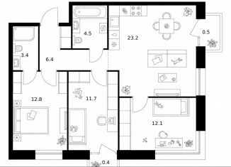 Трехкомнатная квартира на продажу, 75 м2, Санкт-Петербург, метро Приморская