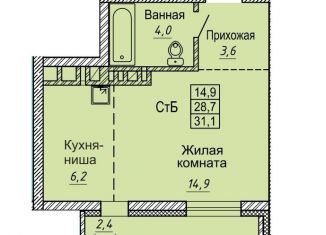 Продам квартиру студию, 31.2 м2, Новосибирск, улица Фрунзе, с1, метро Берёзовая роща