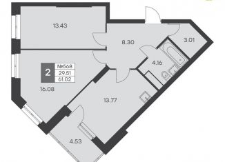 Продается 2-ком. квартира, 61 м2, Екатеринбург, ЖК Миллениум, улица Громова, 26