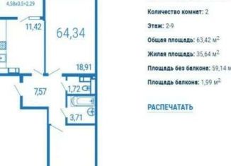 Продается 2-ком. квартира, 64.5 м2, посёлок Краснодарский, посёлок Краснодарский, 66к1, ЖК Параллели