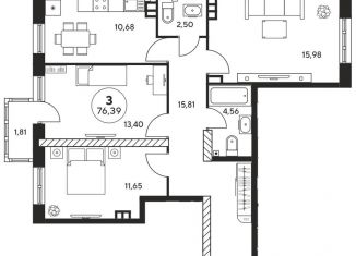 Продается 3-ком. квартира, 75 м2, Ростов-на-Дону, Ашхабадский переулок, 2/46, ЖК Ленина, 46