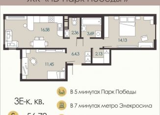 Двухкомнатная квартира на продажу, 56.8 м2, Санкт-Петербург, метро Электросила, Сызранская улица, 23