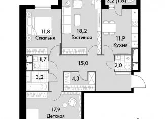 Продам трехкомнатную квартиру, 87.6 м2, посёлок Развилка, ЖК Римский