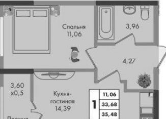 Продам однокомнатную квартиру, 38.2 м2, Краснодар, улица имени Генерала Брусилова, 5лит1.1