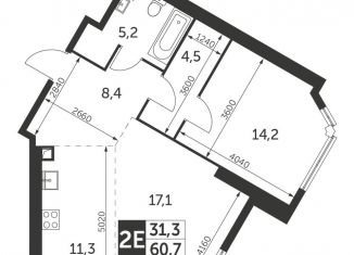 Продам 2-комнатную квартиру, 60.7 м2, Москва, ЖК Архитектор, улица Академика Волгина, 2с1