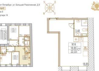 Продаю квартиру студию, 22.2 м2, Санкт-Петербург, Большая Разночинная улица, 9, Большая Разночинная улица