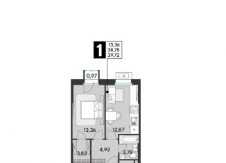 Однокомнатная квартира на продажу, 39.7 м2, Реутов